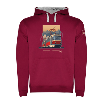 Bordó mikina tramvaj ČKD Tatra T3 („klokanka“ - barevný potisk)
