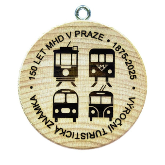 Dřevěná turistická známka 150 let MHD v Praze 1875–2025