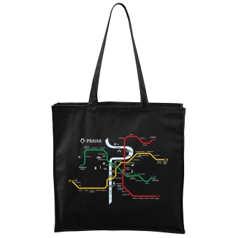 Velká bavlněná taška se schématem pražského metra | černá