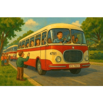 Spanilá jízda historickým autobusem Škoda 706 RTO do Vojenského muzea Lešany