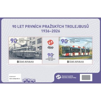 Známkový aršík 90 let prvních pražských trolejbusů 1936–2026