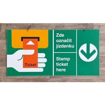 Originální orientační tabule „Zde označit jízdenku“