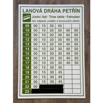 Originální orientační tabule „Jízdní řád lanová dráha“ (oboustranná)