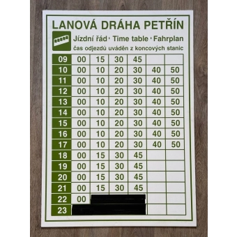 Originální orientační tabule „Jízdní řád lanová dráha“ (oboustranná)
