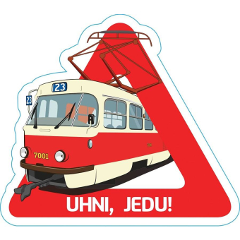 Samolepka tramvaj ČKD Tatra T3 Pozor „Uhni, jedu!“