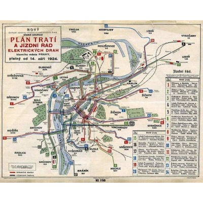                             Plán tratí pražských elektrických drah 1924                        