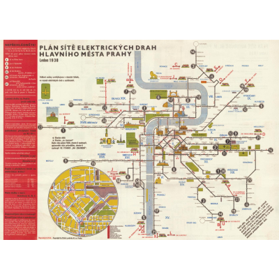                            Plán sítě elektrických drah hl. m. Prahy 1938                        