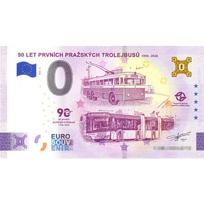                             „Bankovka“ Euro Souvenir 90 let prvních pražských trolejbusů                        