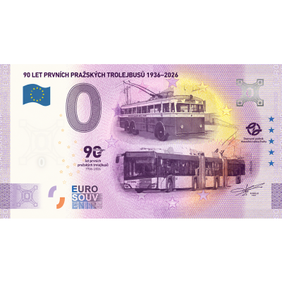                             „Bankovka“ Euro Souvenir 90 let prvních pražských trolejbusů                        