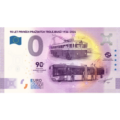                             „Bankovka“ Euro Souvenir 90 let prvních pražských trolejbusů                        