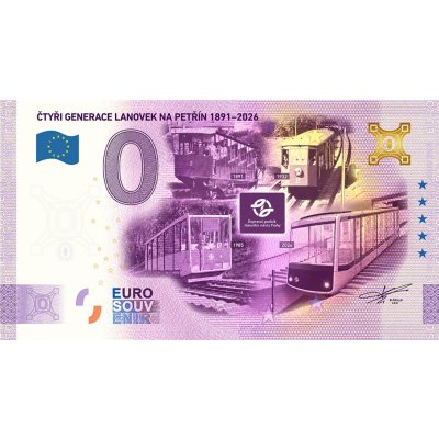                             „Bankovka“ Euro Souvenir Čtyři generace lanovky na Petřín                        
