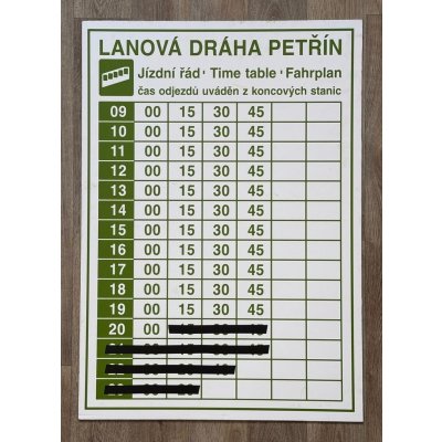                             Originální orientační tabule „Jízdní řád lanová dráha“ (oboustranná)                        
