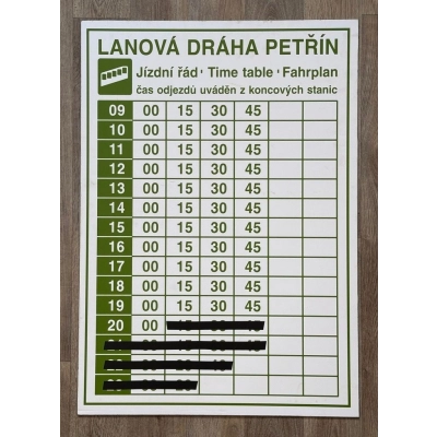                             Originální orientační tabule „Jízdní řád lanová dráha“ (oboustranná)                        