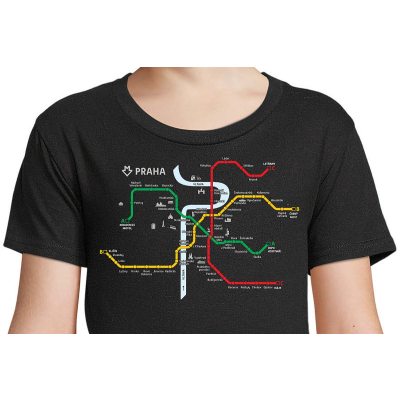                             Dětské triko se schématem pražského metra | černé                        