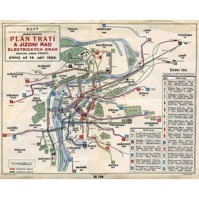 Plán tratí pražských elektrických drah 1924