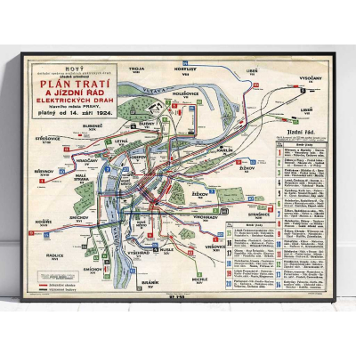 Plán tratí pražských elektrických drah 1924                    