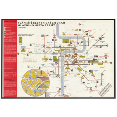 Plán sítě elektrických drah hl. m. Prahy 1938                    