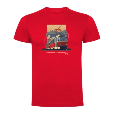 Červené dětské triko tramvaj ČKD Tatra T3 (barevný potisk)                    