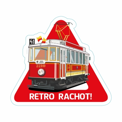 Samolepka tramvaj Ringhoffer Pozor „Retro rachot!“                    