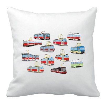 Polštář s obrázky pražských tramvají                    
