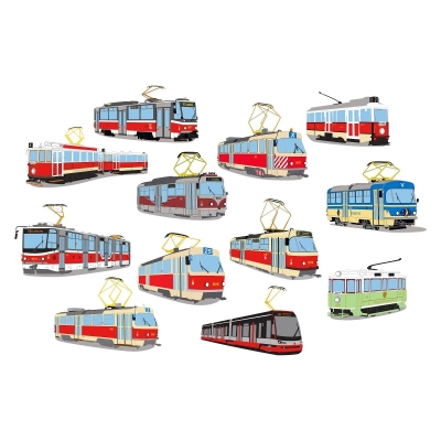 Polštář s obrázky pražských tramvají