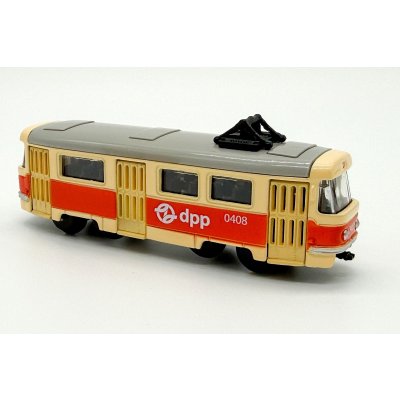 Kovová mini tramvaj s novým logem DPP