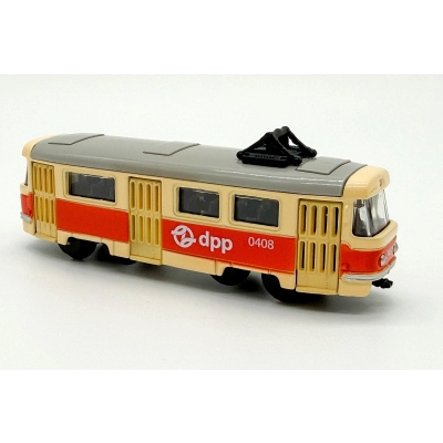 Kovová mini tramvaj s novým logem DPP