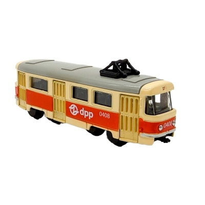 Kovová mini tramvaj s novým logem DPP                    