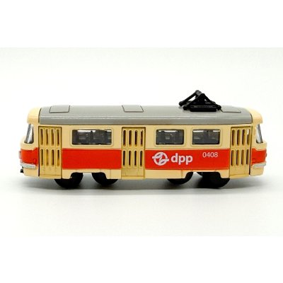 Kovová mini tramvaj s novým logem DPP