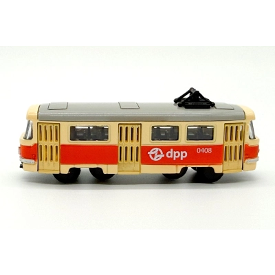 Kovová mini tramvaj s novým logem DPP