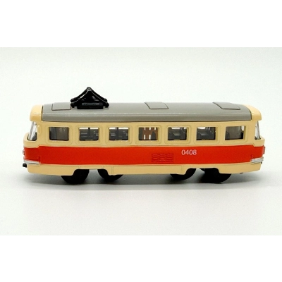 Kovová mini tramvaj s novým logem DPP