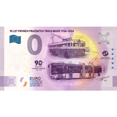 „Bankovka“ Euro Souvenir 90 let prvních pražských trolejbusů