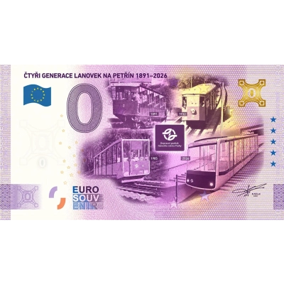 „Bankovka“ Euro Souvenir Čtyři generace lanovky na Petřín