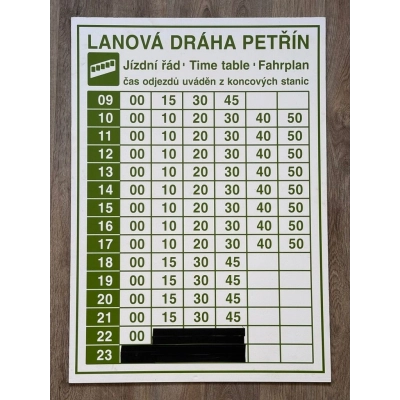 Originální orientační tabule „Jízdní řád lanová dráha“ (oboustranná)