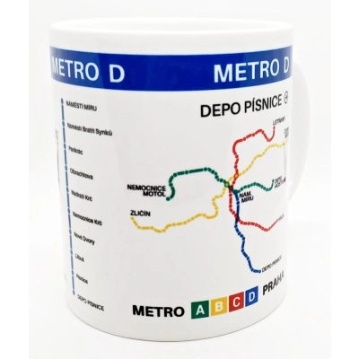 Hrnek s motivem linky metra D