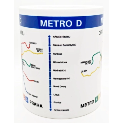 Hrnek s motivem linky metra D