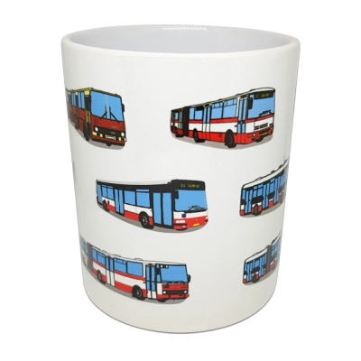 Hrnek s obrázky pražských autobusů