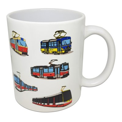 Hrnek s obrázky pražských tramvají