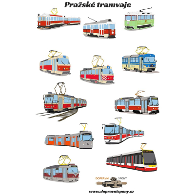 Samolepky Pražské tramvaje (12 ks, arch A5)                    