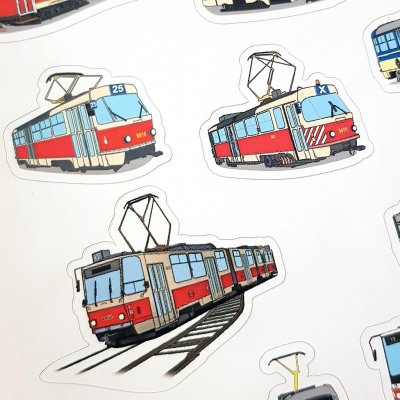 Samolepky Pražské tramvaje (12 ks, arch A5)