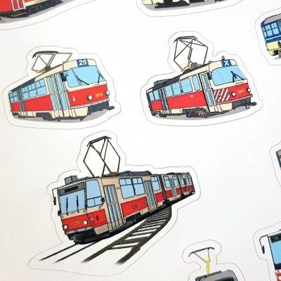 Samolepky Pražské tramvaje (12 ks, arch A5)