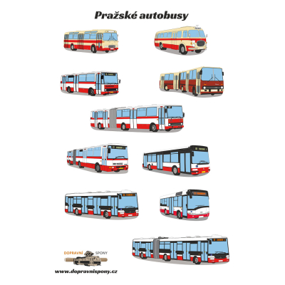 Samolepky Pražské autobusy (10 ks, arch A5)                    