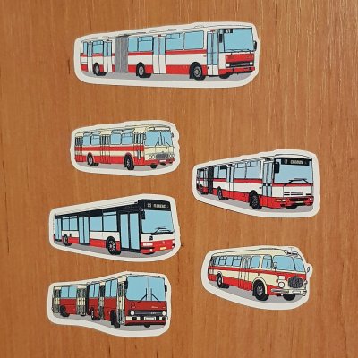 Samolepky Pražské autobusy (10 ks, arch A5)