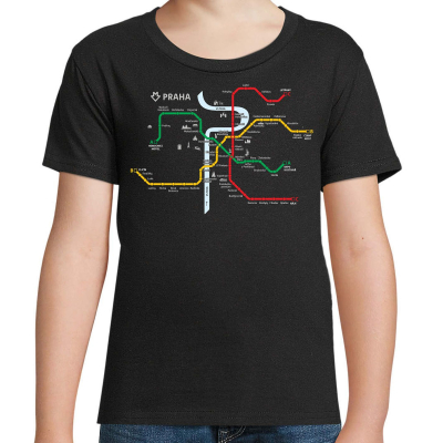 Dětské triko se schématem pražského metra | černé                    
