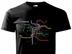 Černé triko se schématem pražského metra