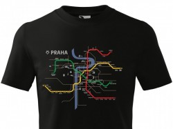 Černé dětské triko se schématem pražského metra