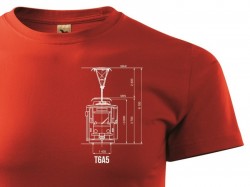 Červené triko s výkresem tramvaje ČKD Tatra T6A5