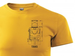 Žluté triko s výkresem tramvaje ČKD Tatra T3 SUCS