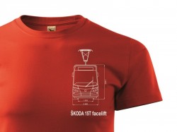 Červené triko s výkresem tramvaje Škoda 15T Facelift