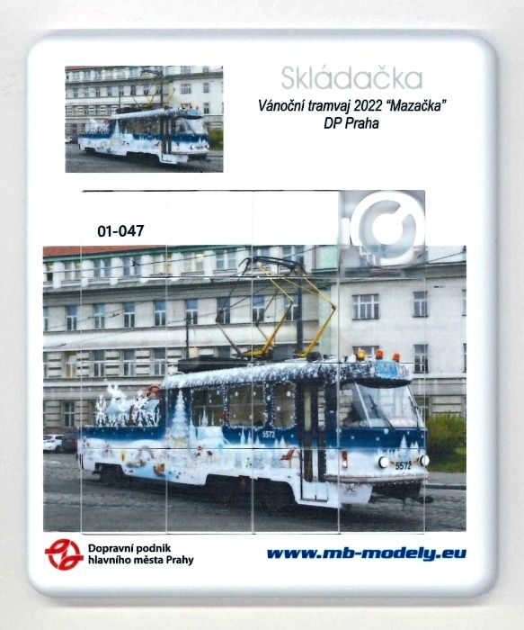 Skládačka (hra) tramvaj Mazačka (vůz 5572) (vánoční tramvaj)